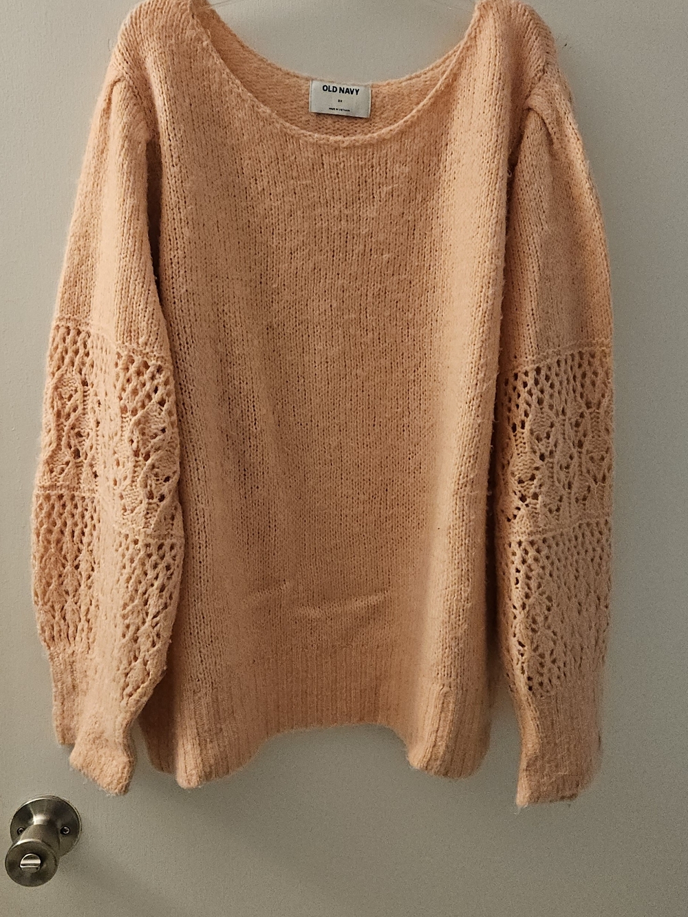 Old Navy Pink Scoop Neck Knit Sweater with Crochet Sleeves
